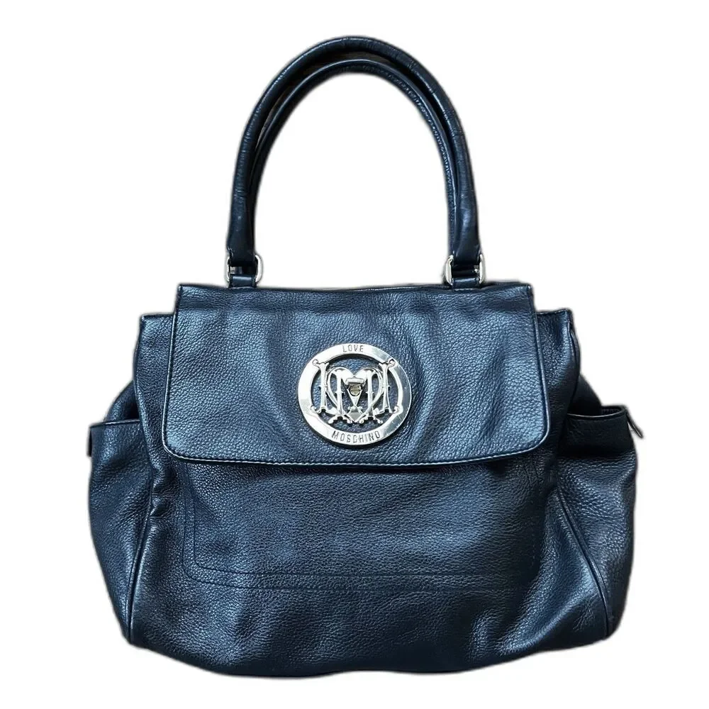 LOVE MOSCHINO Black Leather Tote Shoulder Hand Bag  Women's Size Medium